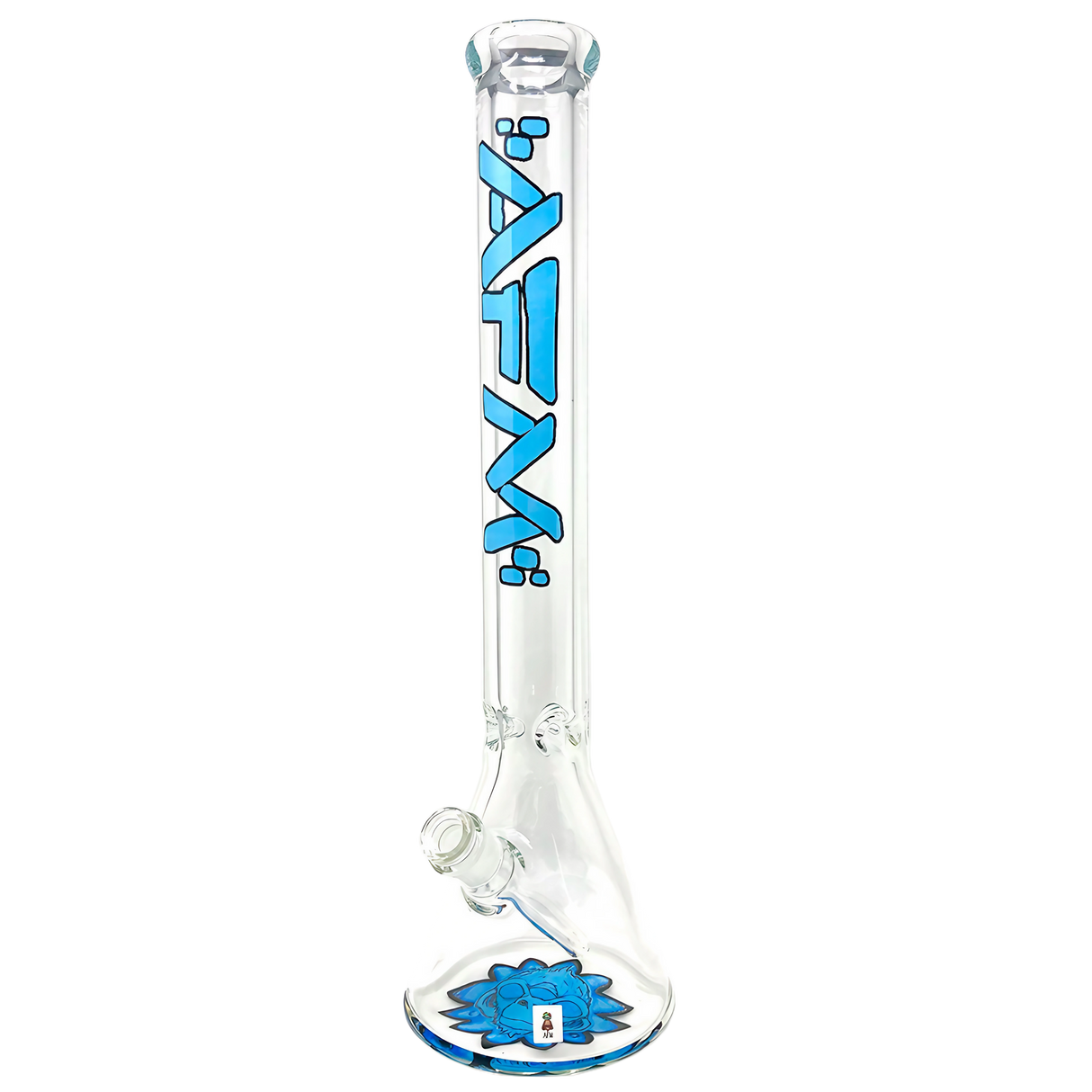 AFM The Flower Monkey 9mm Clear Beaker Bong 18" Front View with Blue Accents