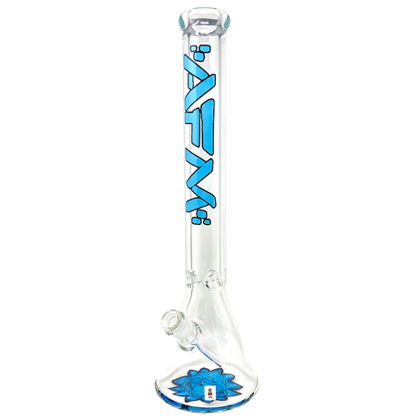 AFM The Flower Monkey 9mm Clear Beaker Bong 18" Front View with Blue Accents