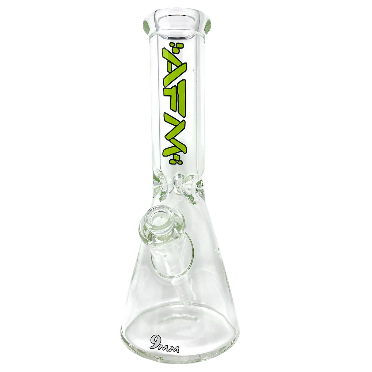 AFM The Heavy Boi 9mm Beaker Bong, 12" Height, Front View on White Background, Thick Borosilicate Glass