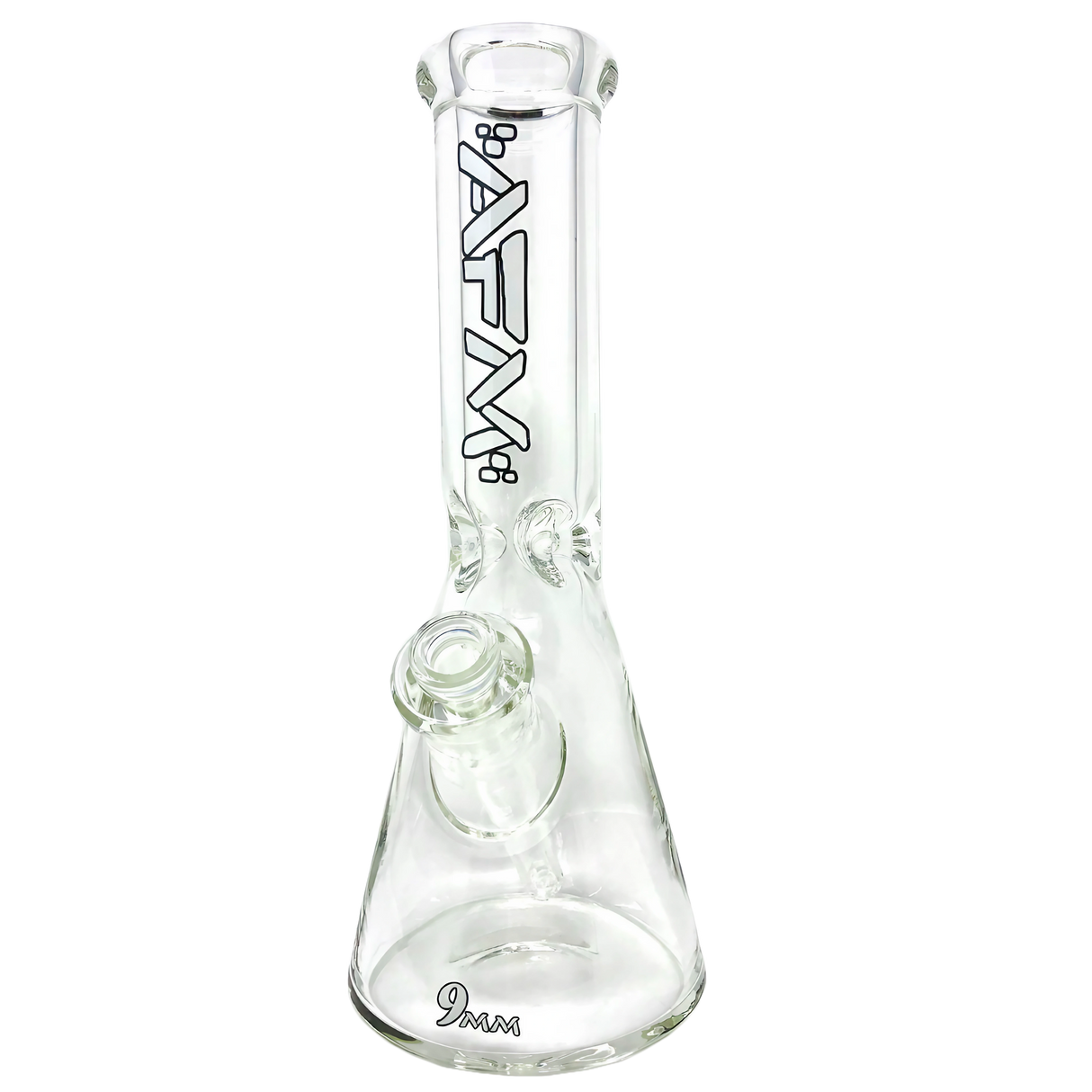 AFM The Heavy Boi 9mm Beaker Bong - 12" Front View, Thick Borosilicate Glass, White Logo