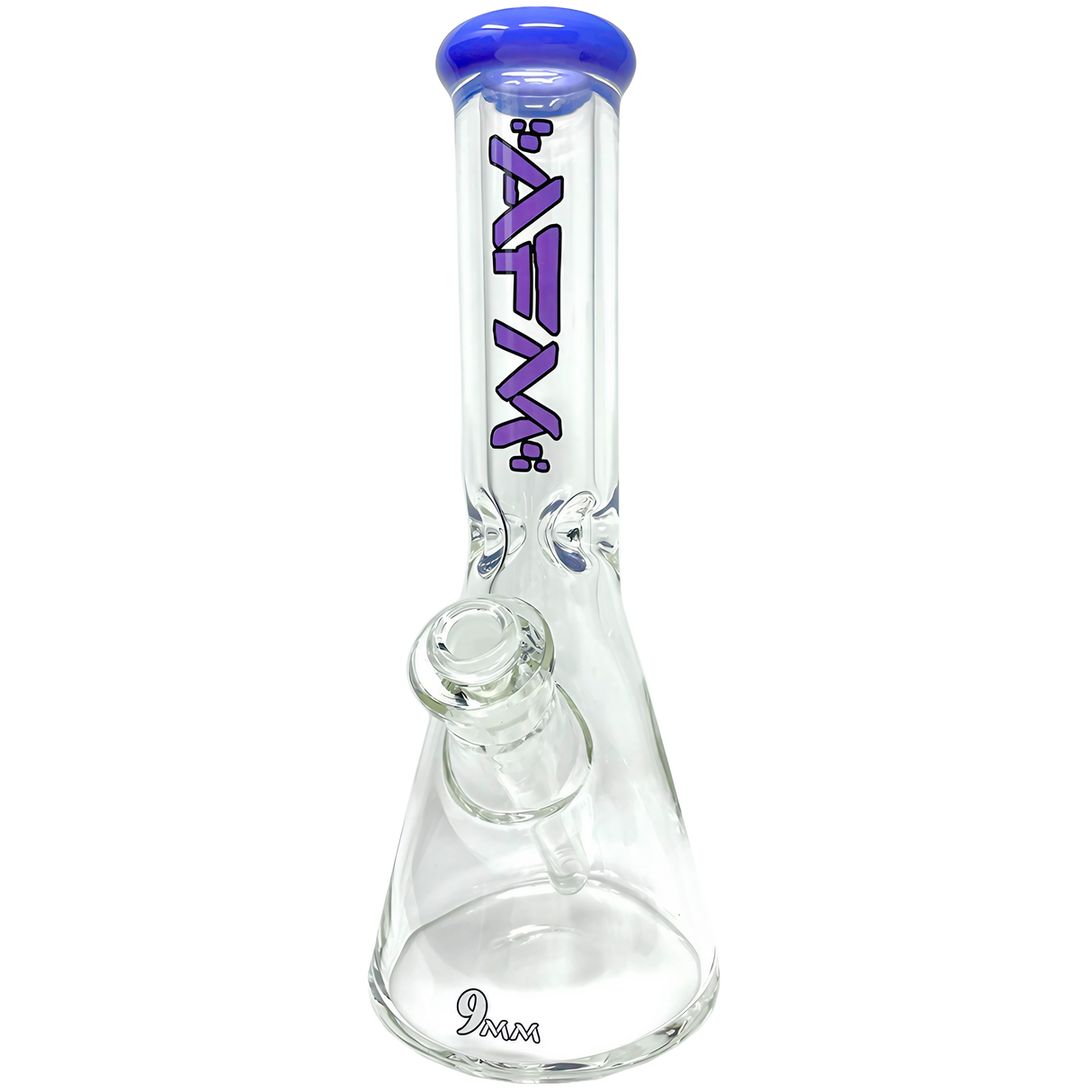 AFM The Heavy Boi Beaker Bong with Purple Lip, 9mm Thick Glass, 12" Tall, Front View