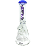 AFM The Heavy Boi Beaker Bong with Purple Lip, 9mm Thick Glass, 12" Tall, Front View