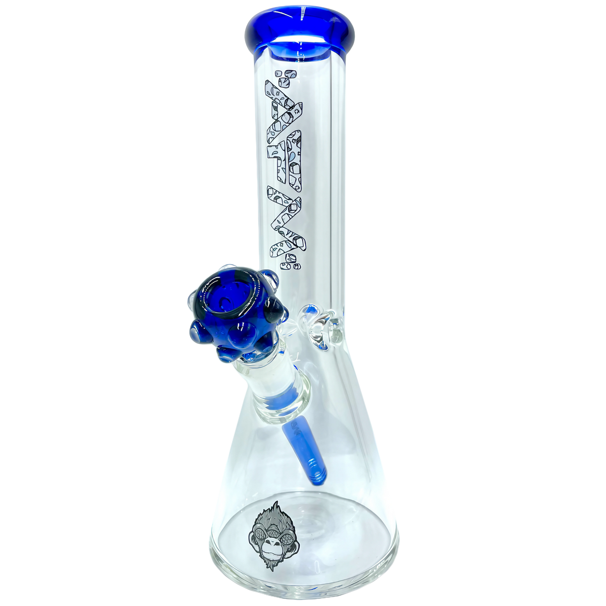 AFM The Icebreaker Beaker Bong 12" Clear Borosilicate Glass with Blue Accents Front View