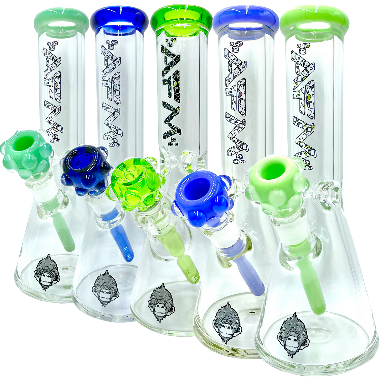 AFM The Icebreaker Beaker Set - 12" Clear Borosilicate Glass Bongs with Heavy Wall