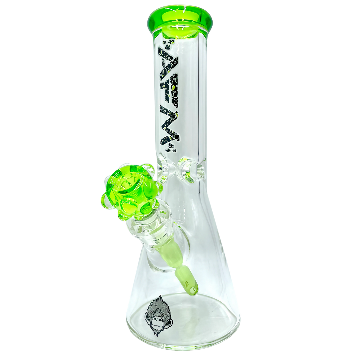 AFM The Icebreaker Beaker Bong Set in Clear with Lime Accents, 12" Tall, 9mm Thick Borosilicate Glass