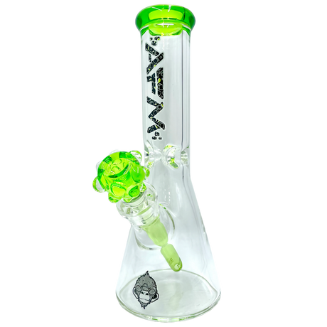 AFM The Icebreaker Beaker Bong Set in Clear with Lime Accents, 12" Tall, 9mm Thick Borosilicate Glass