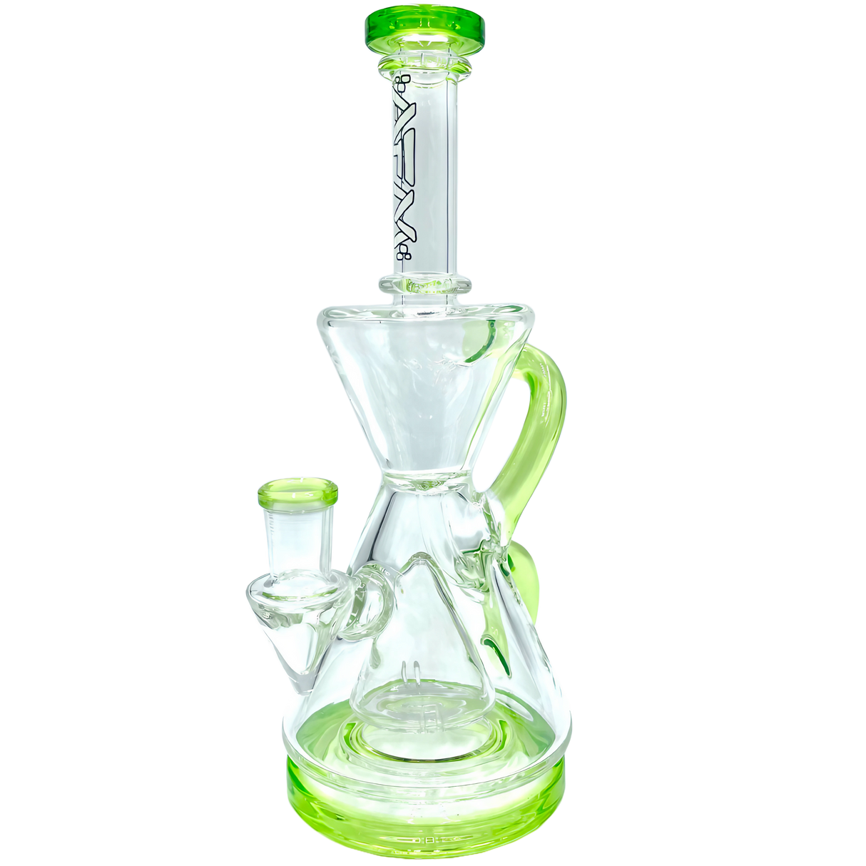 AFM The Magnolia Recycler Dab Rig in Lime Green, 9" with Recycler Percolator - Front View