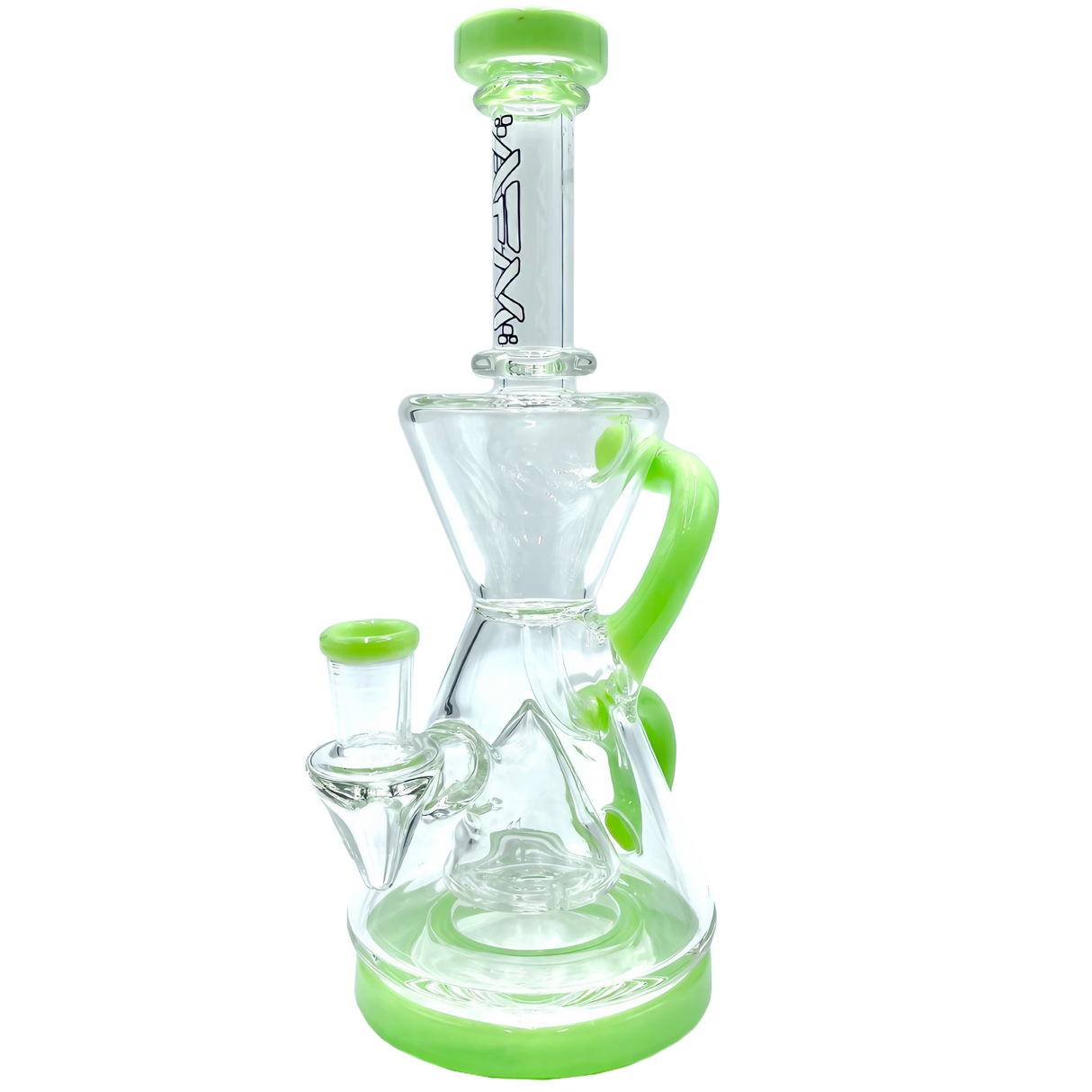 AFM The Magnolia Recycler in Slime Green, 9" Tall with Recycler Percolator for Dab Rigs, Front View