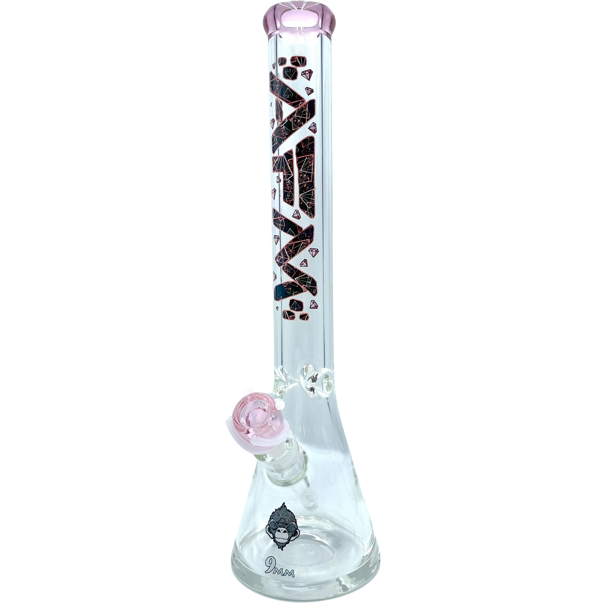 AFM The Pink Diamond Beaker Bong 9mm, 18" height, with heavy wall pink glass and deep bowl