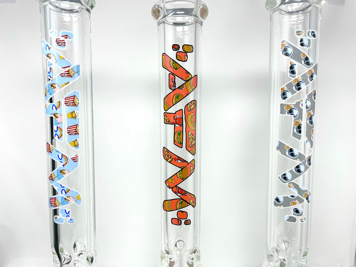 AFM The Popcorn & Rainbows Beaker Bongs, 9mm Thick Borosilicate Glass, 18" Tall