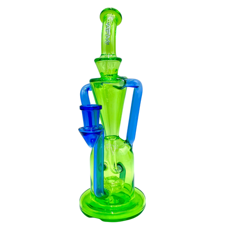 AFM The Poppy Recycler 9" Dab Rig in Lime/Blue with Hole Diffuser and Sturdy Base - Front View