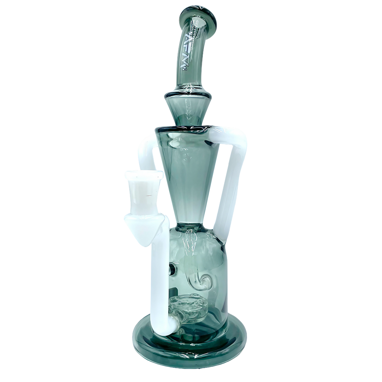 AFM The Poppy Recycler Dab Rig in Smokey/White, 9" with Hole Diffuser Percolator, Front View