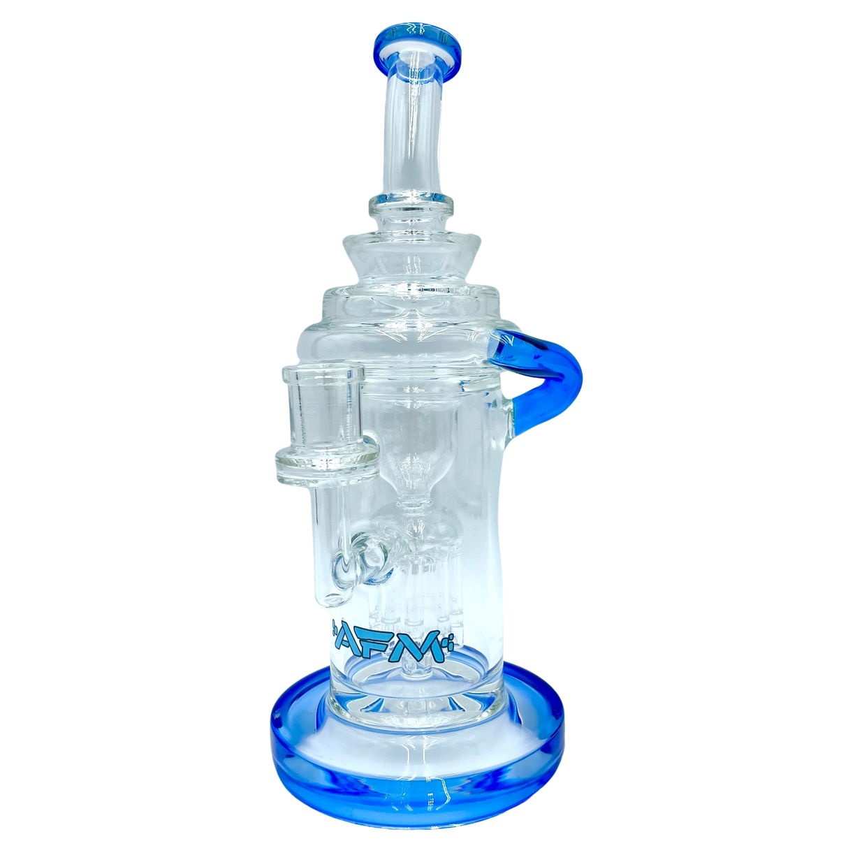 AFM The Power Station Recycler Dab Rig with blue accents, 10" height, and tree percolator, front view