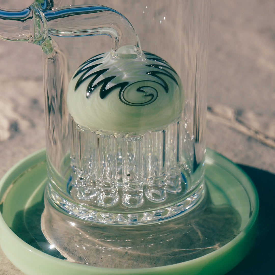 AFM The Reversal Arm Rig - 10" clear borosilicate glass with percolator, side view on concrete