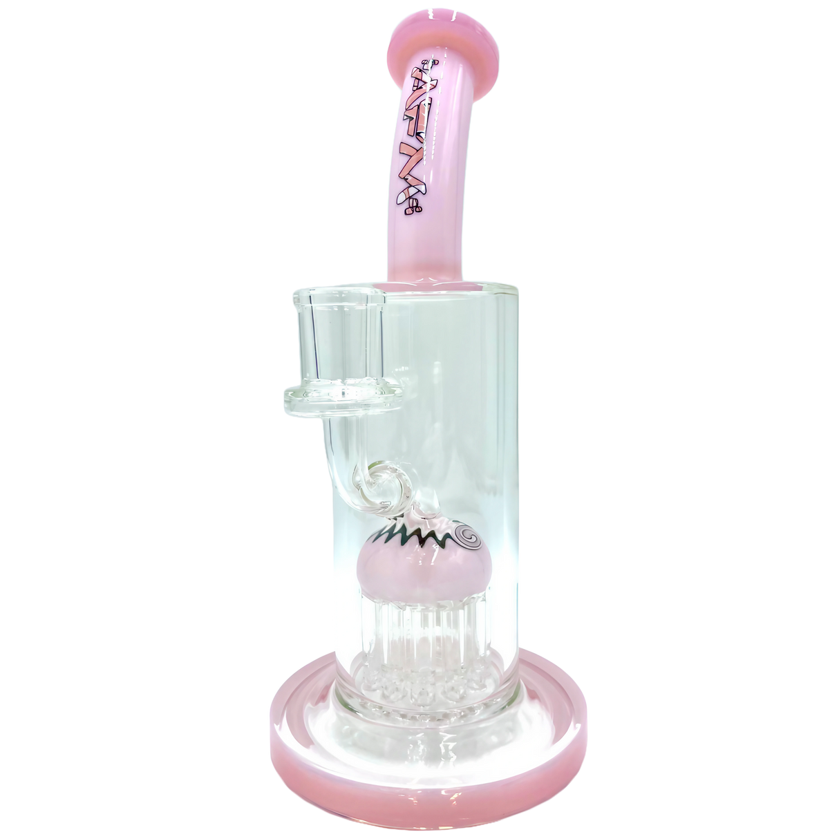 AFM The Reversal Arm Rig in Pink - 10" Banger Hanger Dab Rig with Percolator, Front View
