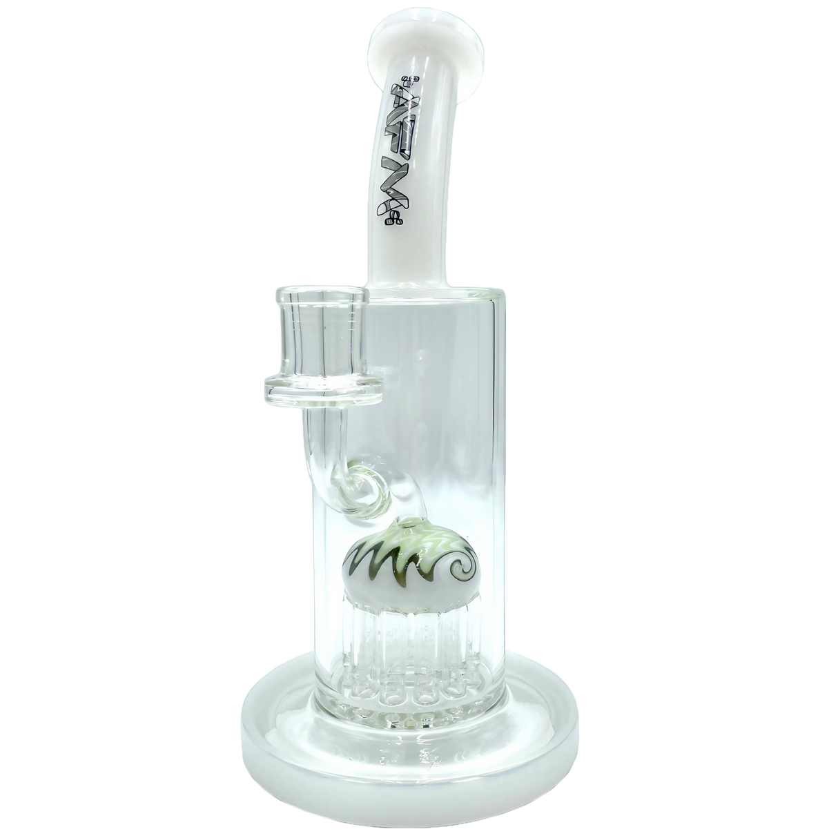 AFM The Reversal Arm Rig in White - 10" Borosilicate Glass Dab Rig with Percolator, Front View
