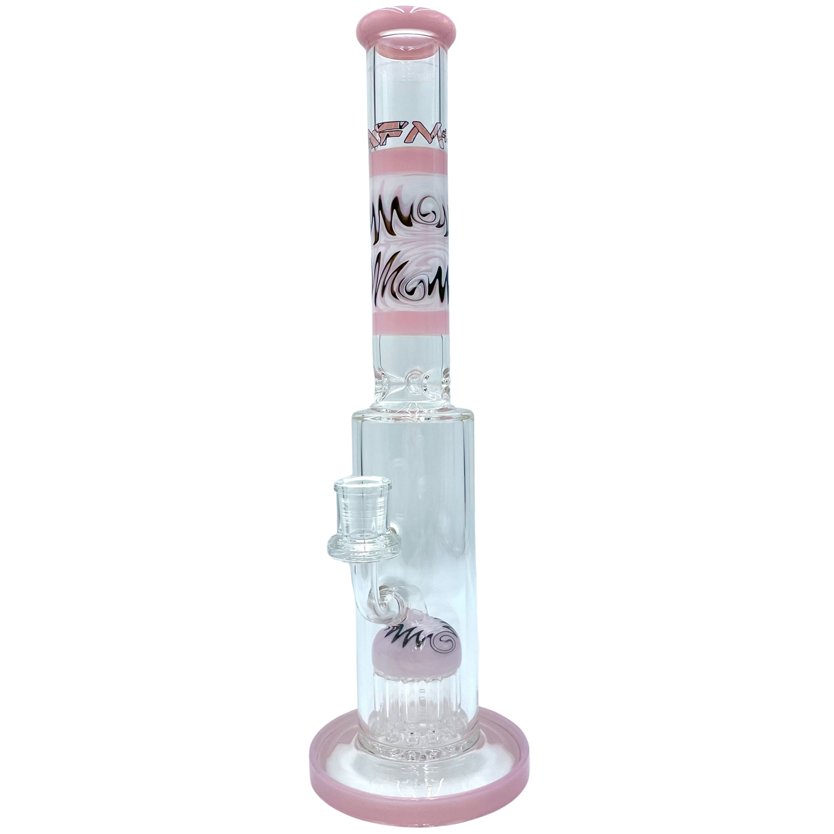 AFM The Reversal Arm Straight 14" Bong in Pink, Front View with Percolator, for Dry Herbs