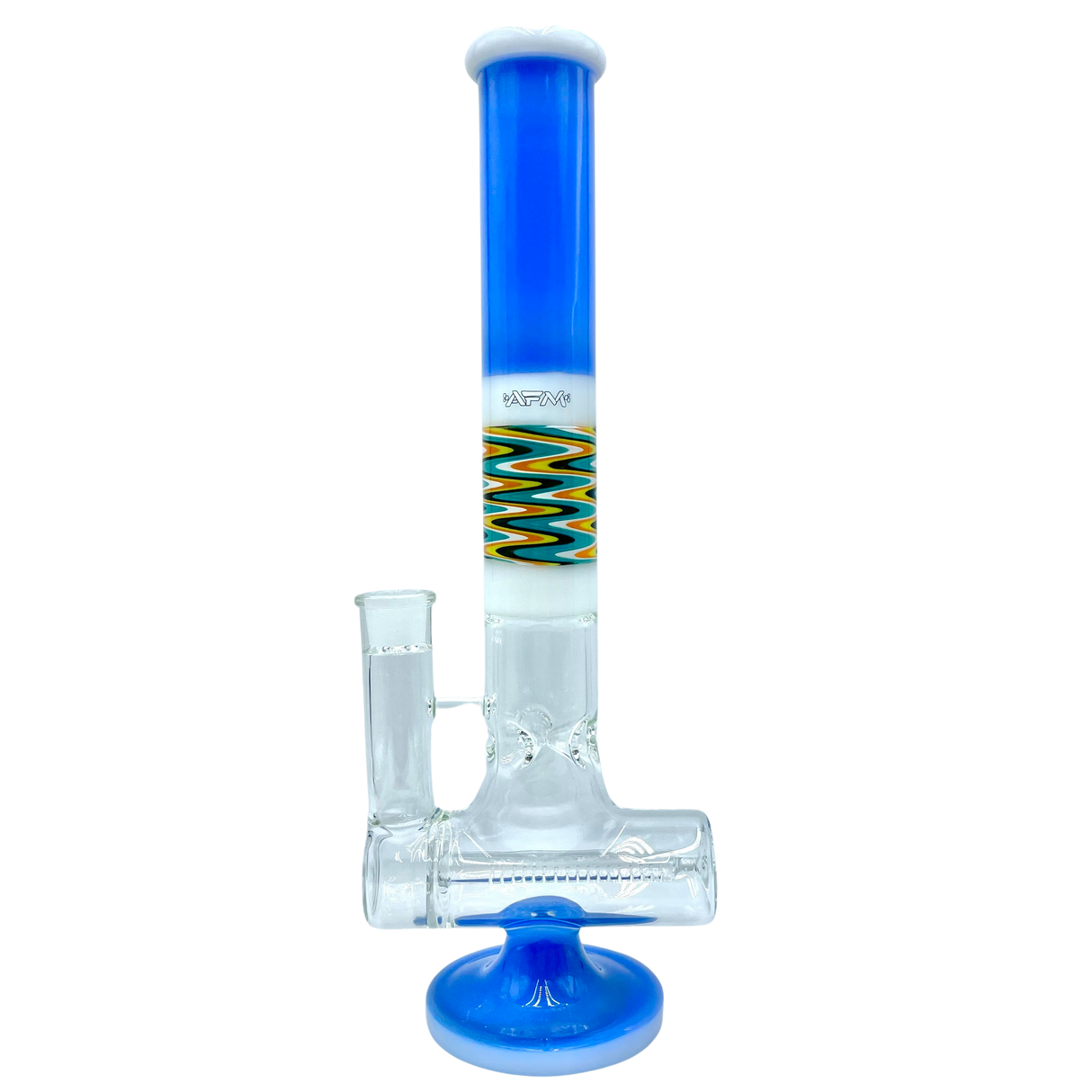 AFM The Reversal Inline 17" Bong with Blue and White Design, In-Line Percolator, Front View