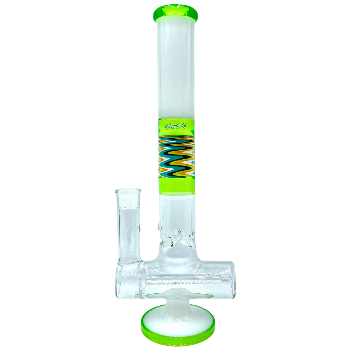 AFM The Reversal Inline 17" Bong with In-Line Percolator, White/Lime Design, Front View