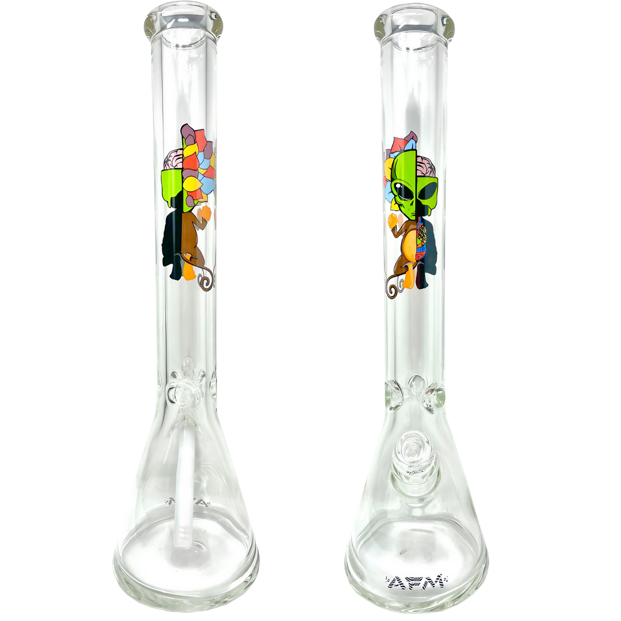AFM The Skeletal 9mm Beaker Bongs - 18" Clear Borosilicate Glass with Colorful Artwork