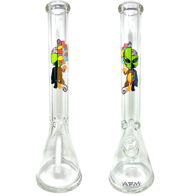 AFM The Skeletal 9mm Beaker Bongs - 18" Clear Borosilicate Glass with Colorful Artwork
