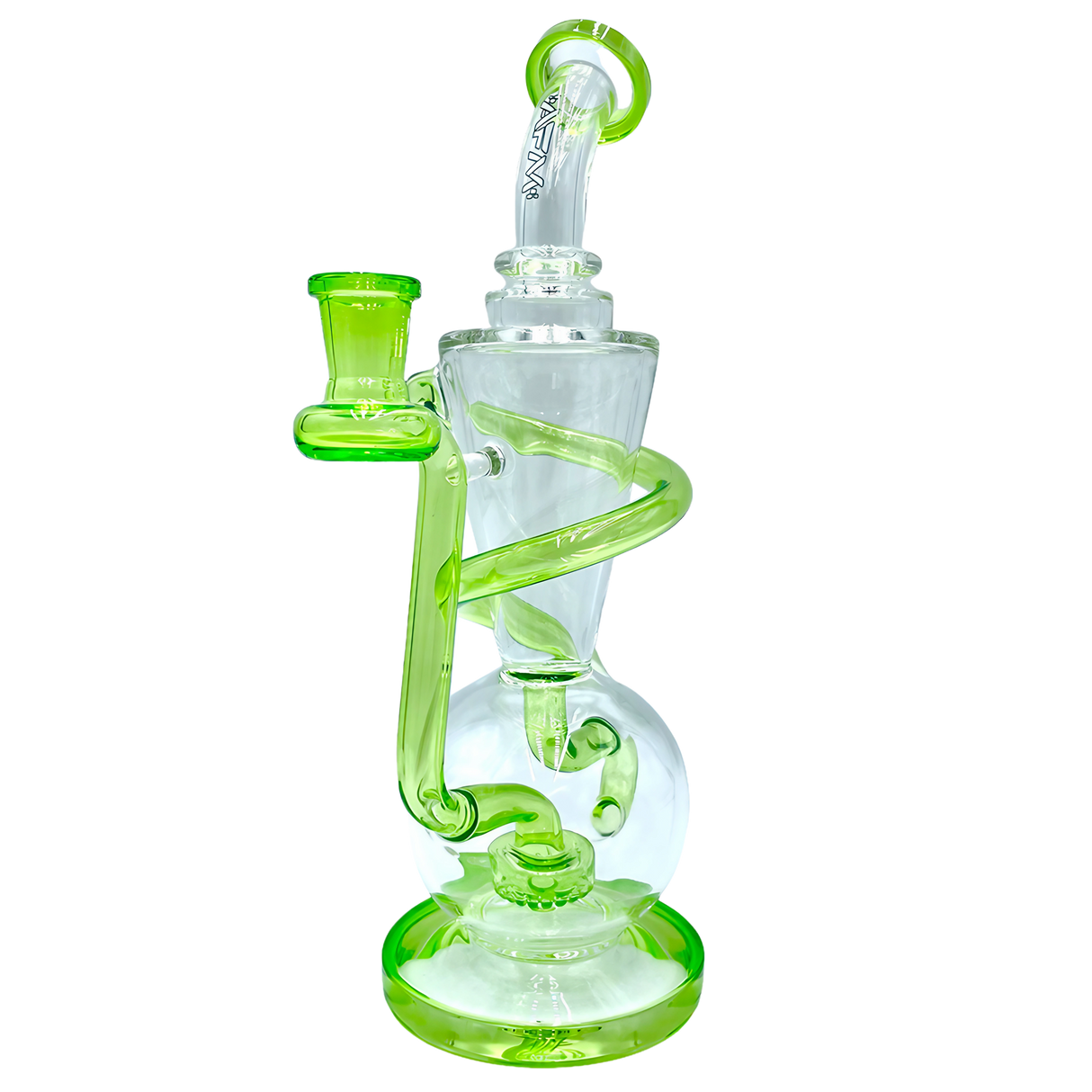 AFM The Swirly Wiry Recycler 10.5" in Lime - Borosilicate Glass Dab Rig with Showerhead Percolator