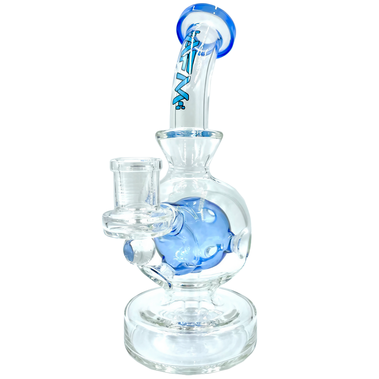 AFM The Swiss Ball Rig in Blue - 8" Borosilicate Glass Dab Rig with Bubble Design - Front View
