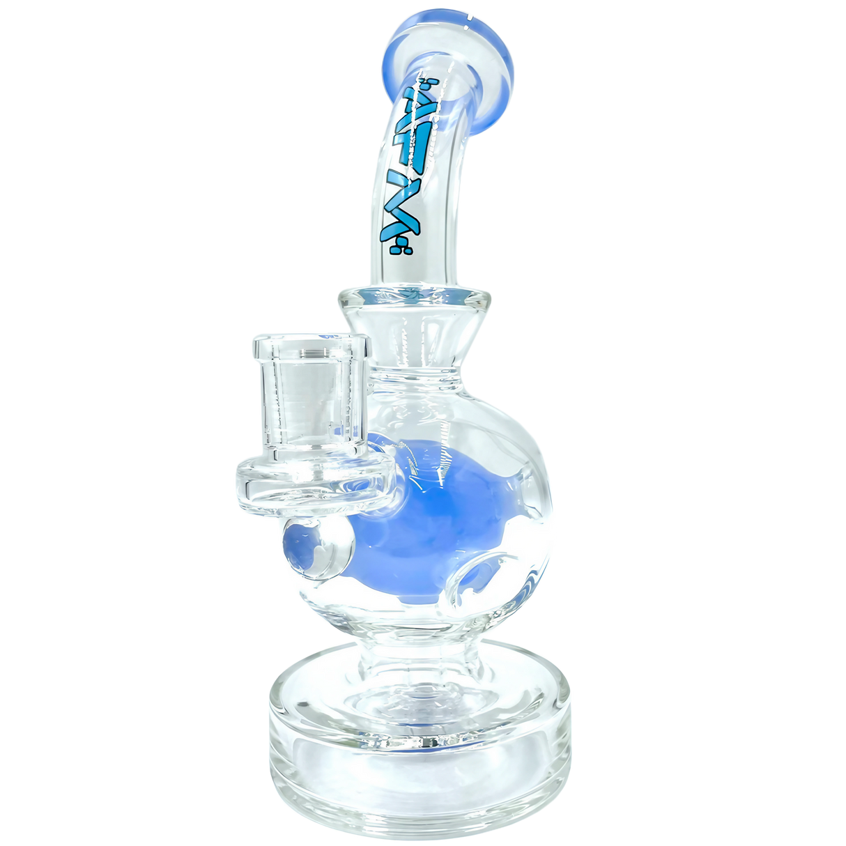 AFM The Swiss Ball Rig - 8" Jade Blue Variant, Borosilicate Glass Dab Rig, Front View