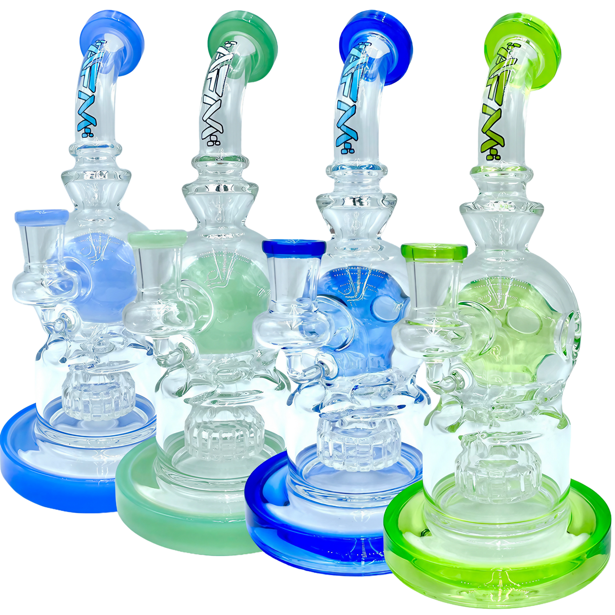 AFM The Swiss Shower-head Rig - 9" in various colors with glass on glass joint and UFO percolator