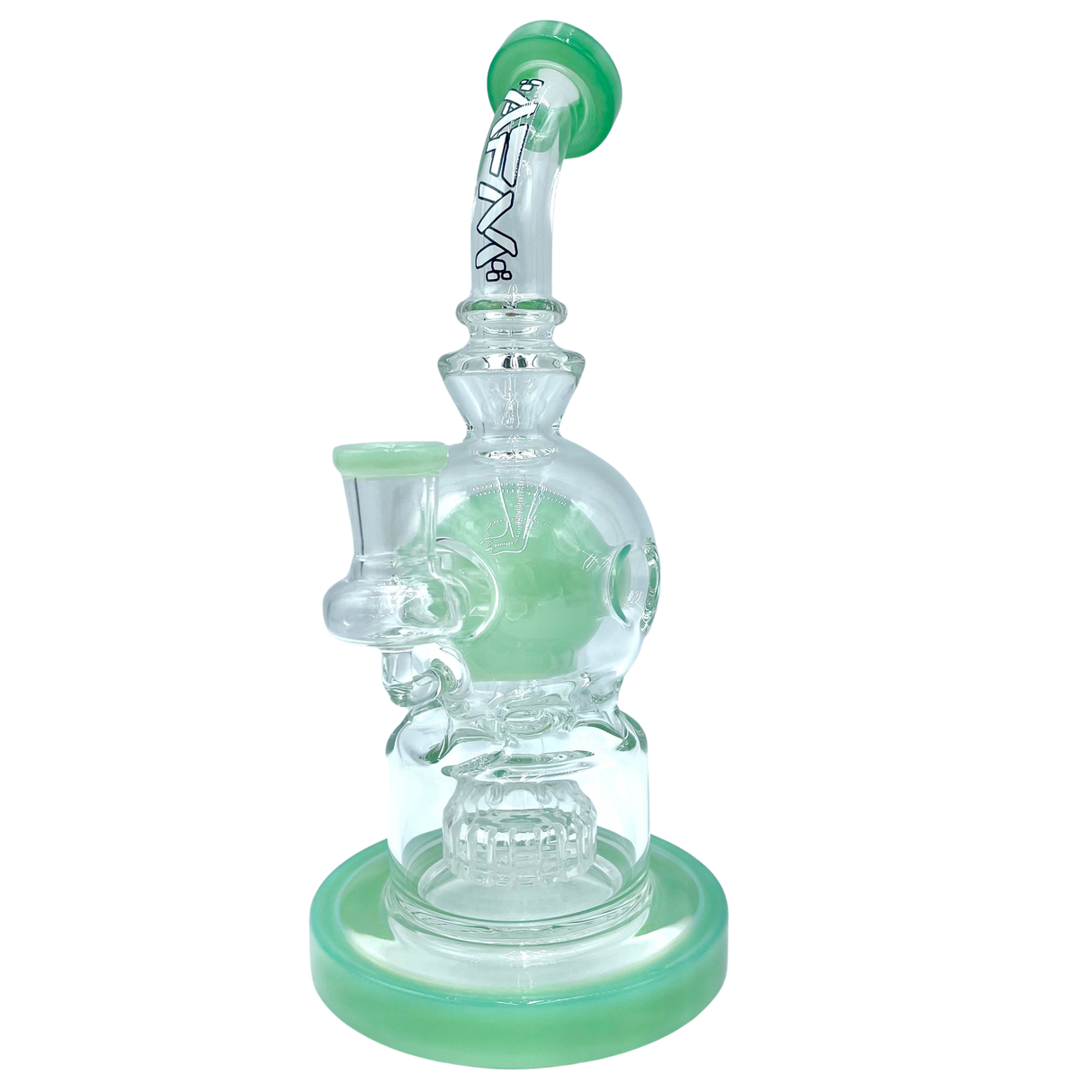 AFM The Swiss Shower-head Rig - 9" Mint Color - Front View with Glass on Glass Joint