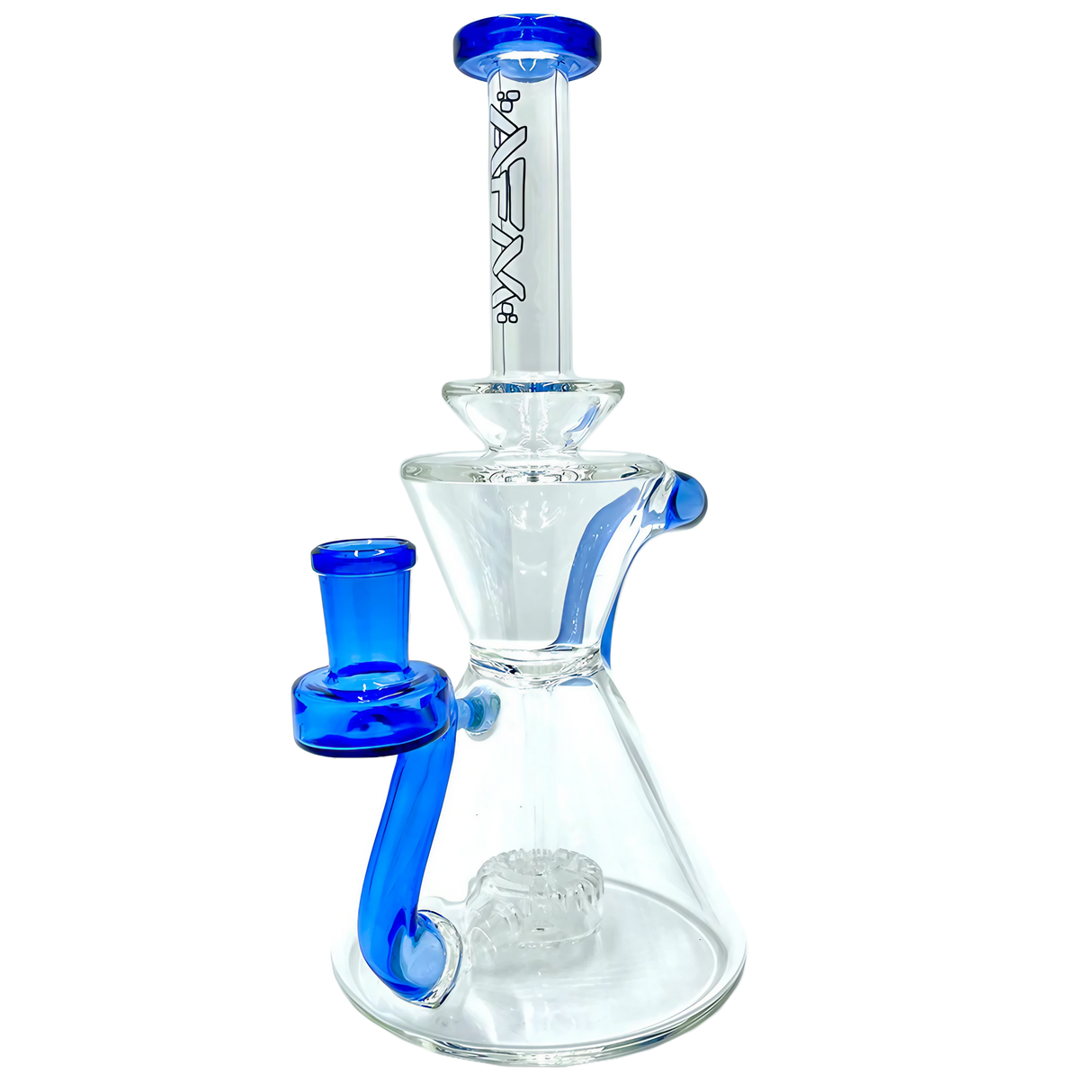 AFM The Tulip Recycler 8.5" Dab Rig with Blue Accents and Recycler Percolator - Front View