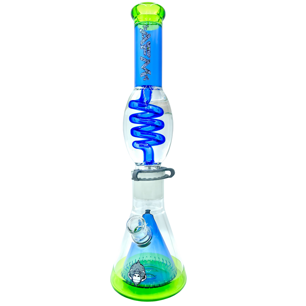 AFM Ufo Pyramid Freezable Coil Bong 16" in Blue/Lime, Beaker Design, Borosilicate Glass