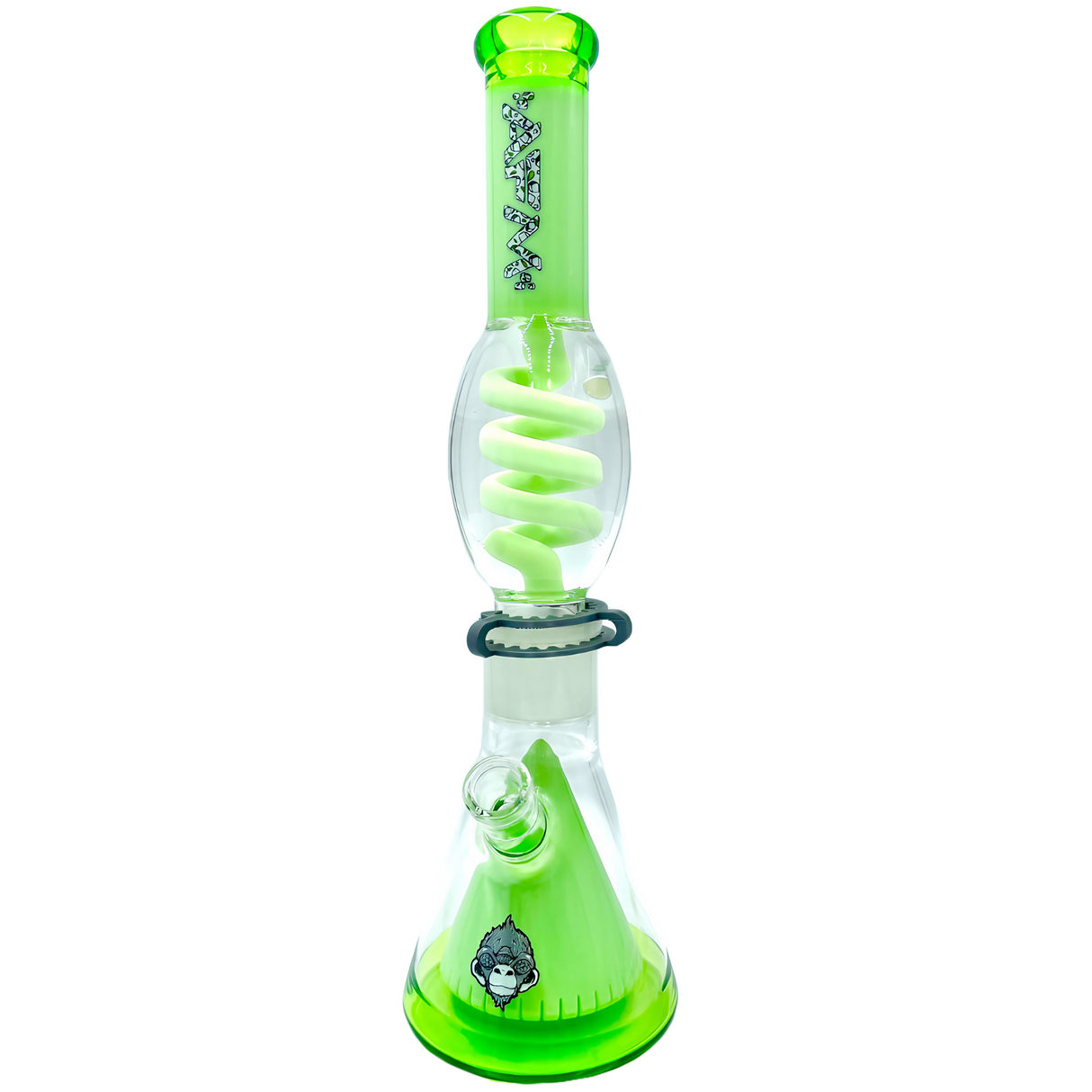 AFM The Ufo Pyramid Freezable Coil Set in Slime Green, 16" Tall Beaker Bong with Percolator, Front View