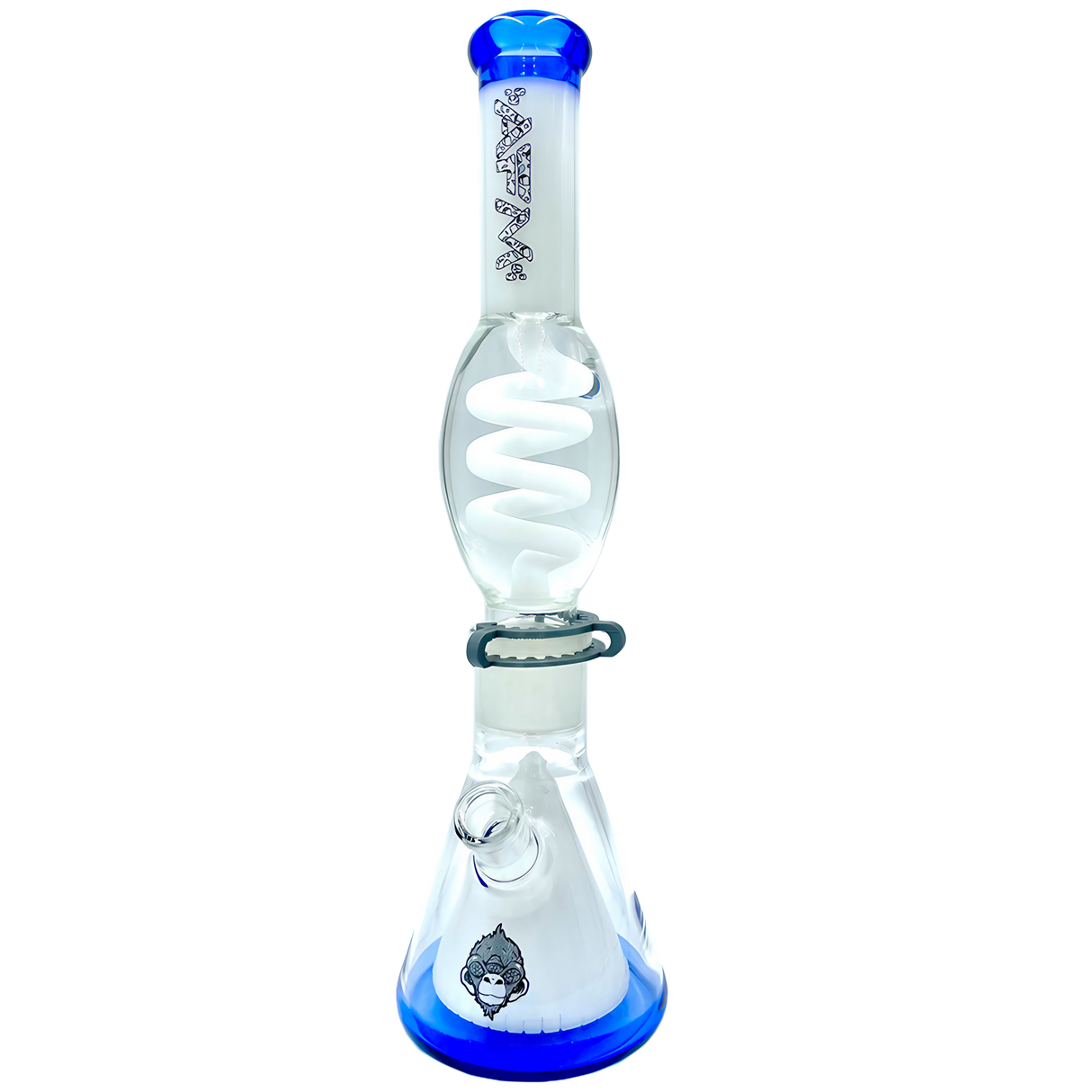 AFM The Ufo Pyramid Freezable Coil Bong in White/Blue, 16" Tall with Percolator, Front View