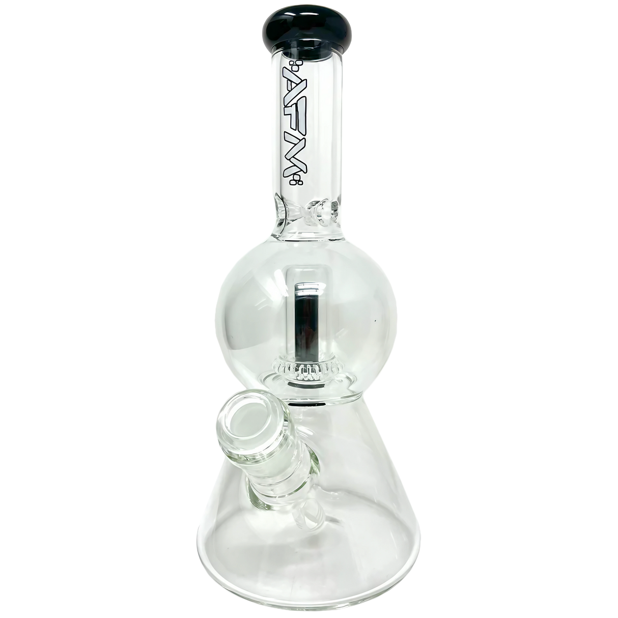 AFM Ufo Beaker Chamber Bong, 12" height, clear borosilicate glass with showerhead percolator, front view