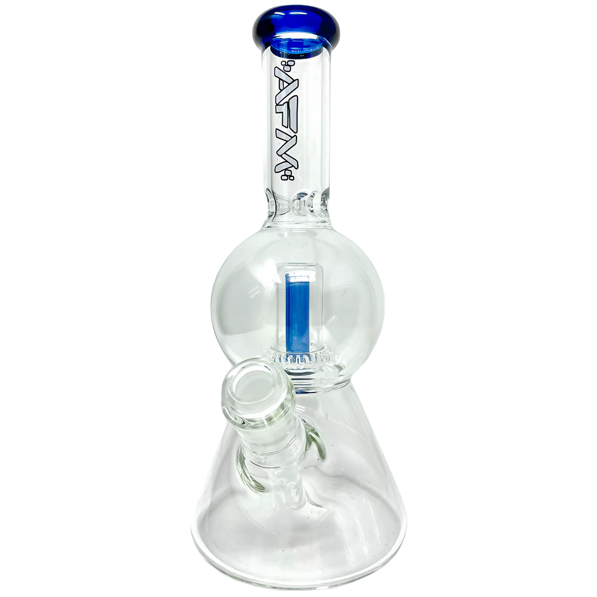 AFM 12" Ufo Beaker Chamber Bong with blue showerhead percolator, side view on white background