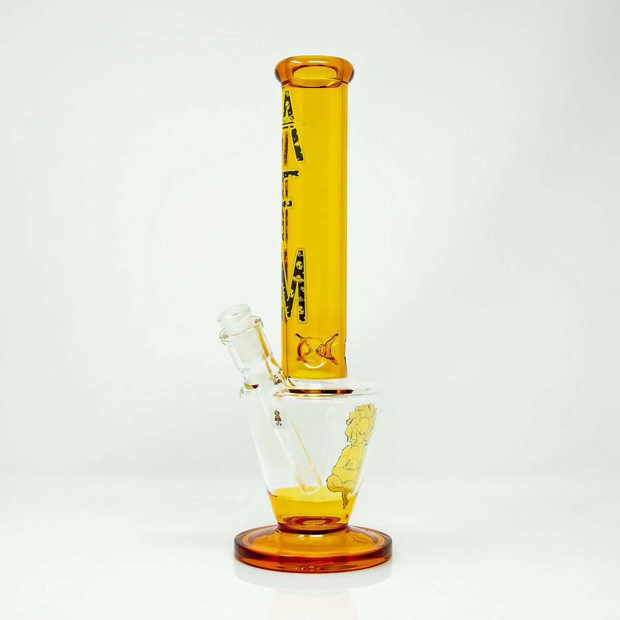 AFM Upsidedown Beaker Bong in Gold, 14" Heavy Wall Borosilicate Glass with 45 Degree Joint, Front View
