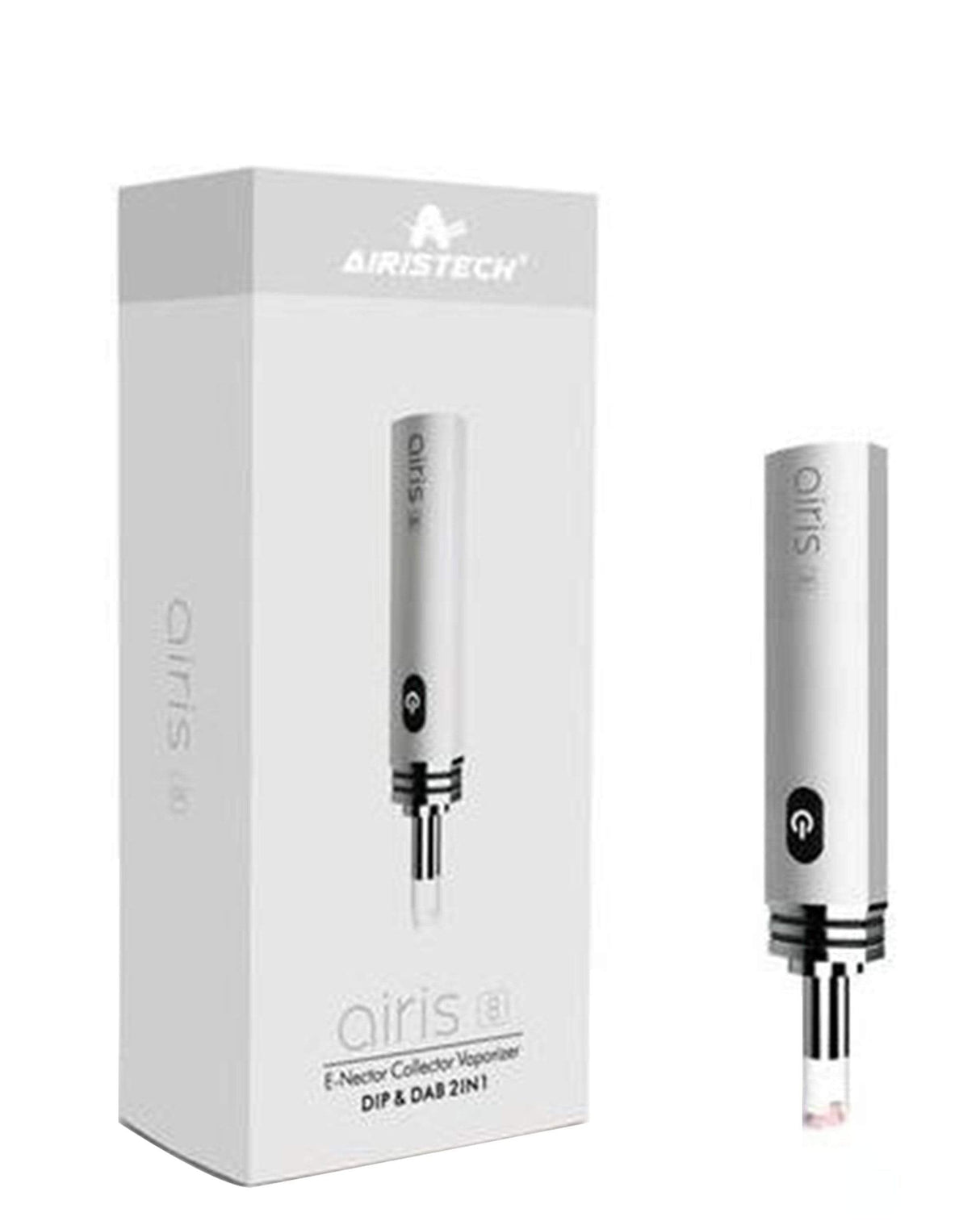 Airistech Airis 8 Dip N Dab Vaporizer in Silver with Quartz Coil, Portable Design, next to Packaging