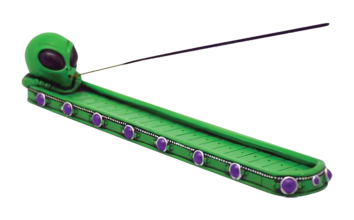 Green and Purple Alien Head Incense Burner, 10" Polyresin, Novelty Home Decor