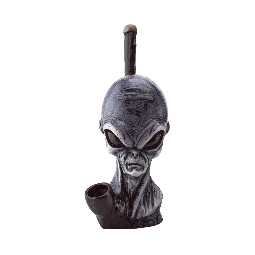 Medusa Customs Alien Gray Hand Carved Pipe, Intricate Design, Front View
