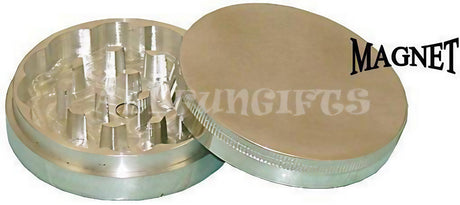 All Fun Gifts 2" Aluminum Grinder with Magnetic Top, Open View Showing Interior Teeth