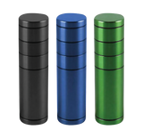 Aluminum All-In-One Dugout & Grinder with Storage in black, blue, and green, front view