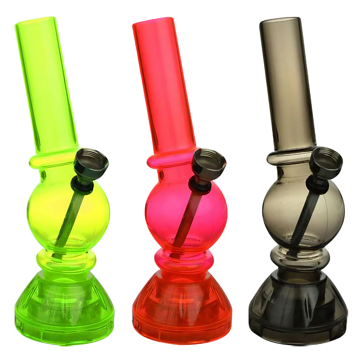 Assorted colors mini acrylic water pipes with grinder base, portable design, 45-degree joint angle