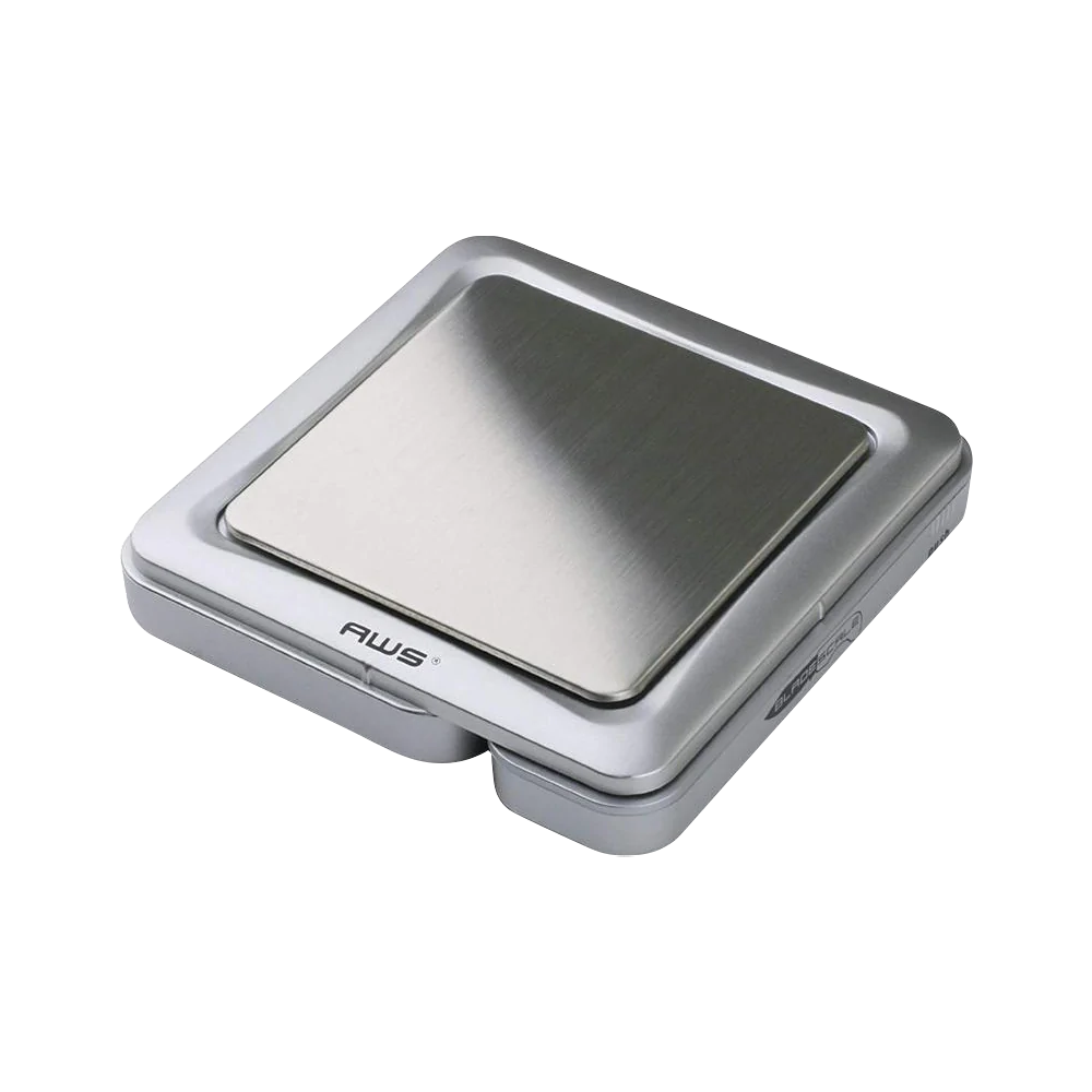 AWS Blade Style Digital Scale, compact and portable design with a closable tray, ideal for kitchen use.
