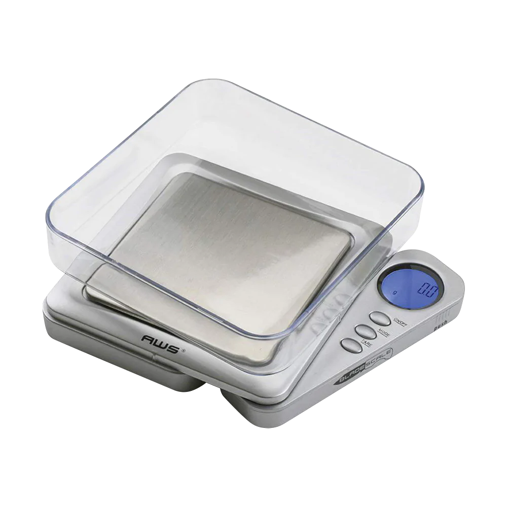 AWS Blade Style Digital Scale with Tray, Portable Black Pocket Scale, Front View