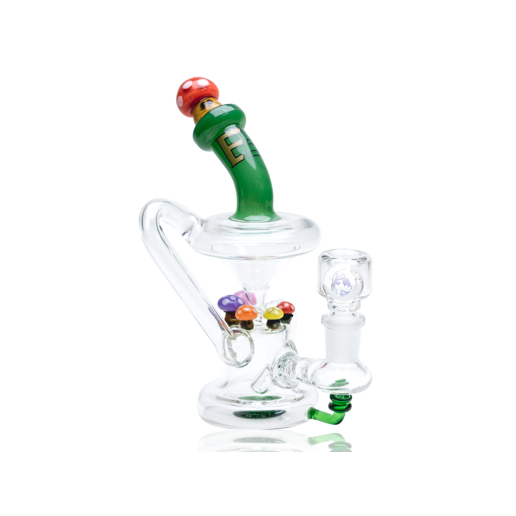 Empire Glassworks Mushroom Recycler Mini Rig, Clear Glass with Colorful Accents, Front View