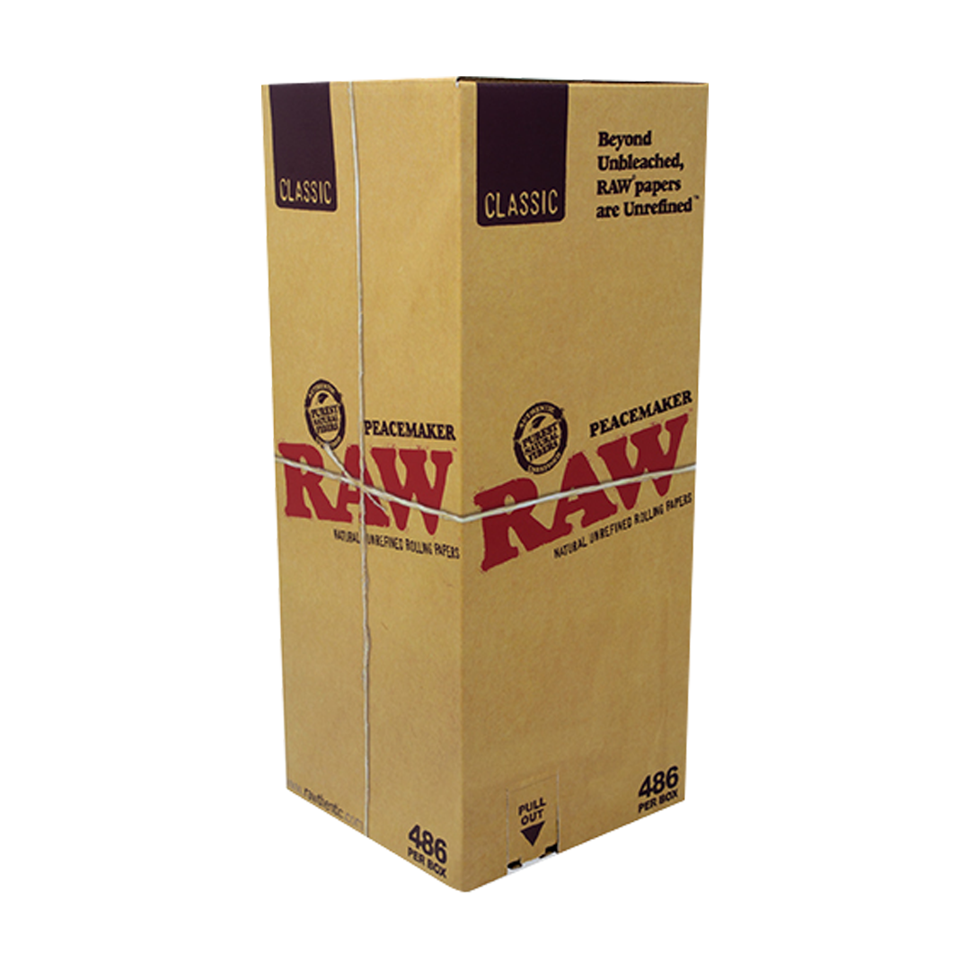 Front view of RAW Classic Peacemaker Cones packaging, unbleached rolling papers