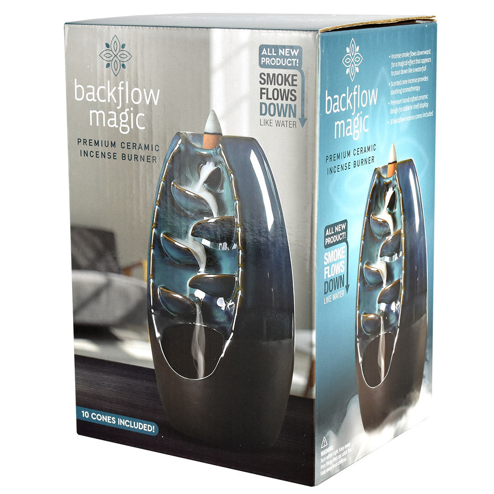 Back Flow Magic Ceramic Incense Burner in Black, 7" with Cascading Smoke Design