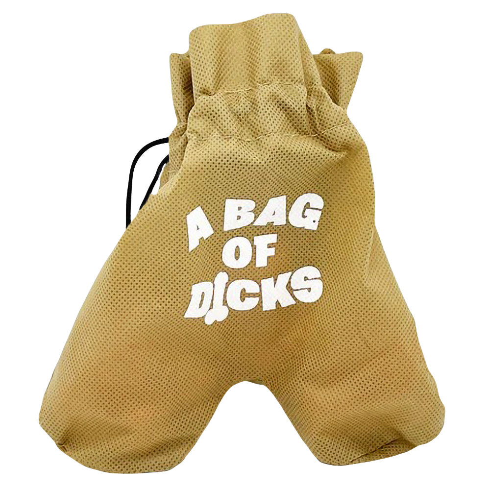 Novelty 5pc plastic Bag of Dicks, small 2-3" size, fun gift item, front view on white