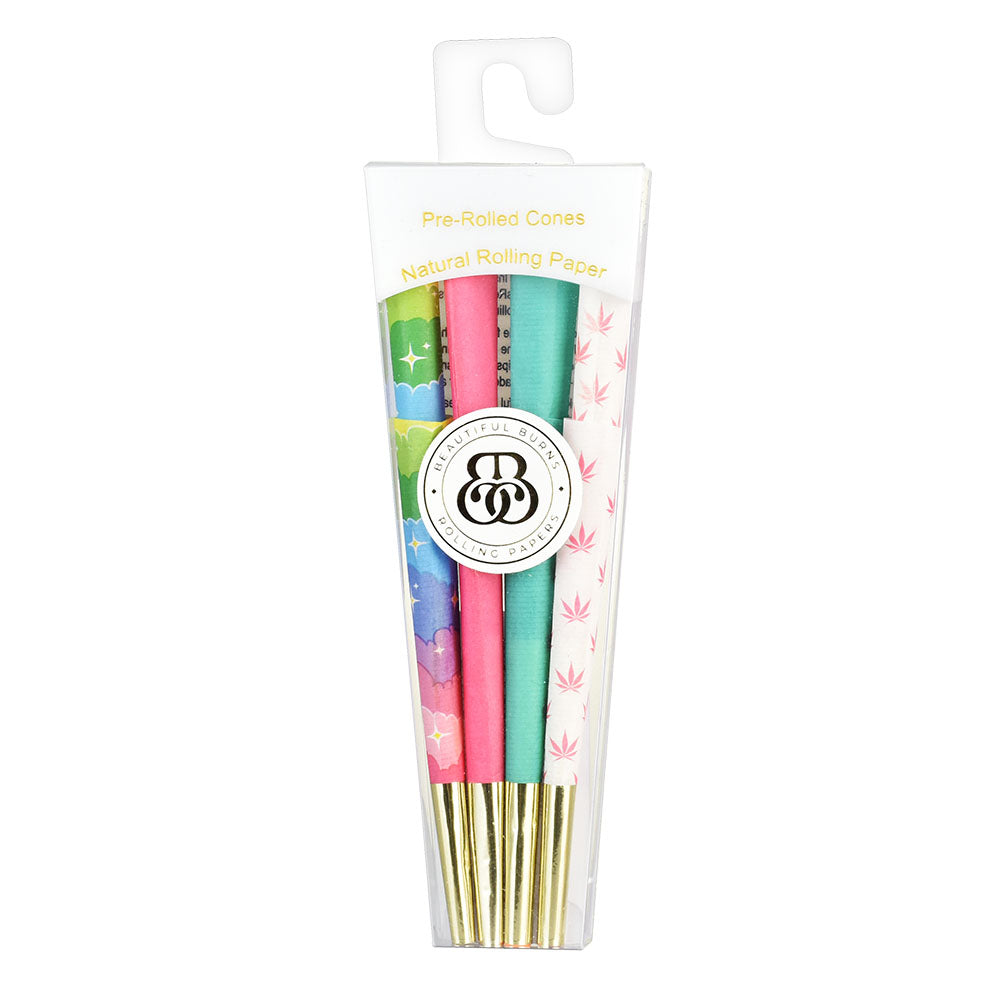 Beautiful Burns Pre-Rolled Cones 8pk, vibrant design, standard size, for dry herbs, front view